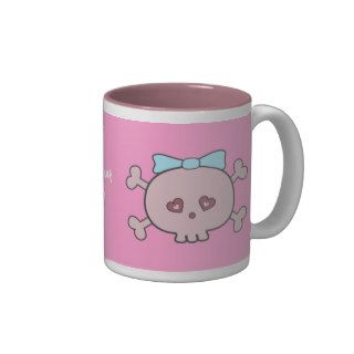 Cute Pink Skulls With Blue Ribbons Personalized Coffee Mugs