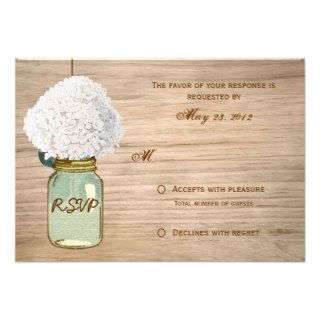 Country Rustic Mason Jar Hydrangea RSVP Personalized Announcements