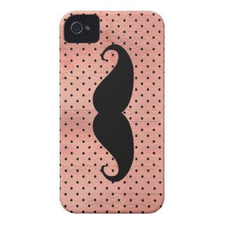Funny Mustache On Cute Pink Polka Dot Background iPhone 4 Case