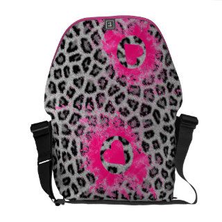 Black White Animal Print And Girly Pink Heart Courier Bags