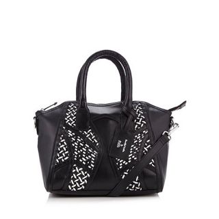 Faith Black leather weave panelled tote bag