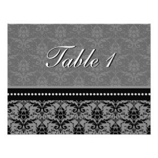 Table Number Wedding Card   Grey Damask Invitations