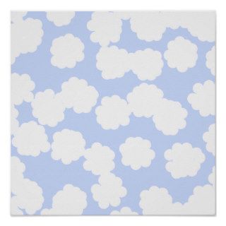 White and Sky Blue Clouds Pattern. Print
