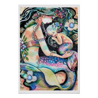 Sleeping Mom and child Mermaid ART Poster