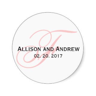 Blush Pink Script Initial F Monogram Wedding Favor Round Sticker