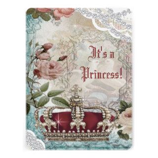 Elegant Vintage Crown Princess Baby Shower Personalized Announcement