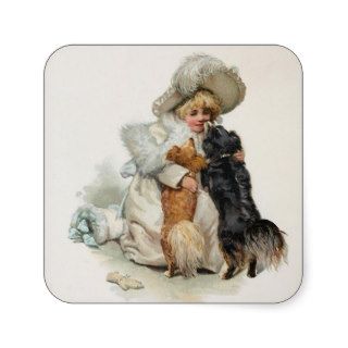 Welcome Home Cute Vintage Terrier Dogs Square Sticker