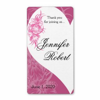 Mauve Heart with Floral Accent Wedding Wine Label