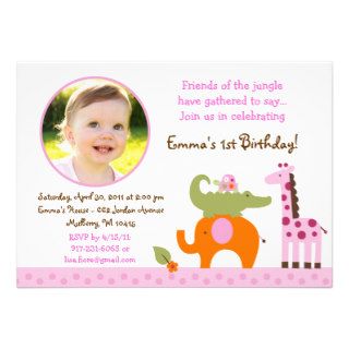 Mod Safari Jungle Animal Girl Birthday Invitations
