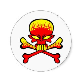 Flaming Skull and Crossbones Round Sticker