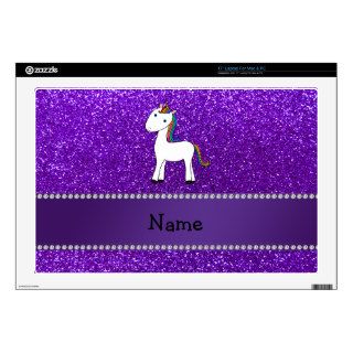 Personalized name unicorn purple glitter skin for laptop