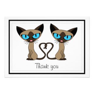 Cute Siamese Cats Tail Heart Flat Thank You Card