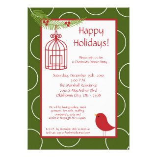 5x7 Red Robin Holly Christmas Party Invitation