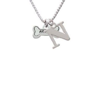 Mini ''Rescue'' Silver Dog Bone Two Sided Initial N Charm Necklace Delight Jewelry Jewelry