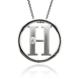 Sterling Silver Alphabet Initial Letter H Diamond Pendant Necklace (HI, I1 I2, 0.05 carat)   All 26 Letters Available Diamond Delight Jewelry