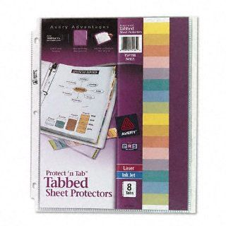 Avery Products   Avery   Protect 'n Tab Top Load Clear Sheet Protectors w/Eight Tabs, Letter   Sold As 1 Set   A sheet protector and index all in one.   Print on tabs with laser printers, inkjet printers, or typewriters.   Specially formulated nonstick