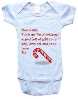 DEAR SANTA. THIS IS MY FIRST CHRISTMAS.   White, Blue or Pink Baby One Piece Bodysuit Clothing