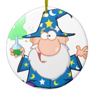 Crazy Wizard Holding A Green Magic Potion Christmas Tree Ornaments