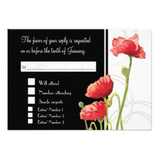 Modern Watercolor Red Poppy Poppies Swirls Black Personalized Announcements