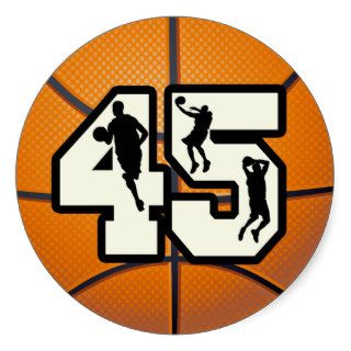 Number 45 Basketball Round Stickers
