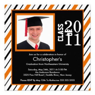 Photo Graduation Invitation Orange Black Stripes