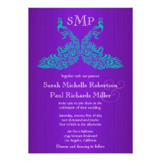 Teal and Purple Peacock Wedding Invitations