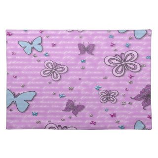 Cute Girly Pink Blue White Butterfly Pattern Placemat