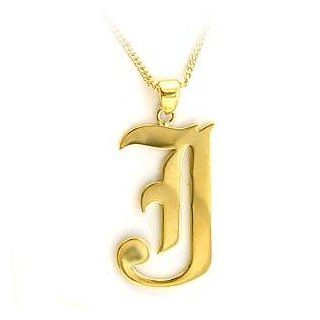 18 Inch Old English Letter J Brass Gold Chain Pendant Pendant Necklaces Jewelry