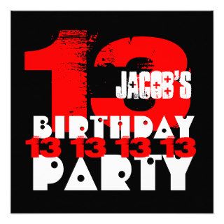 RED BLACK 13th Birthday Party 13 Year Old V05 Invitations
