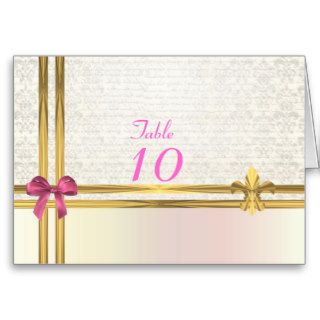 Pastel pink & gold on white damask table number greeting card