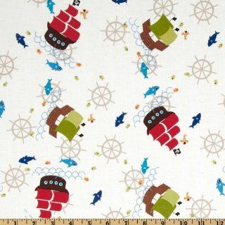 Shiver Me Timbers Ships White Fabric By The YD