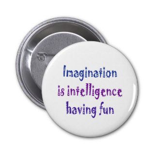 Imagination is intelligence having fun. pinback button