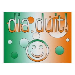 Irish Gaelic Gifts Hello / Dia Duit + Smiley Face Print