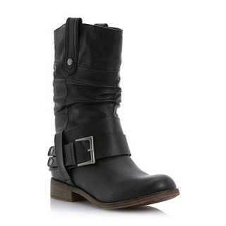 Head Over Heels by Dune Black synthetic rafter  buckle detail slouch boots