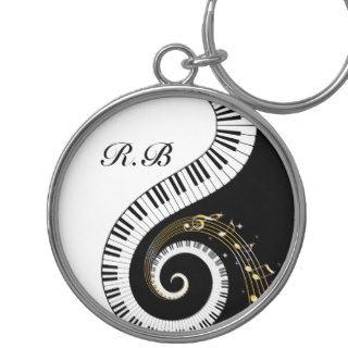 Monogram Piano Keys and  Musical Notes Key ring Keychains