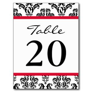 Damask Table Numbers (Black / Red / White) Post Card