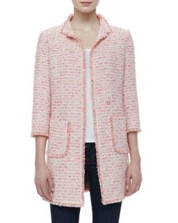 Womens Fringe Trim Boucle Jacket   Pink multi (SMALL/4 6)