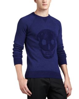 Mens Textured Skull Sweater, Blue   Alexander McQueen   Blue (XL)