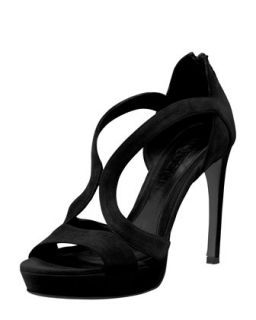 High Heel Double Arched Suede Sandal, Black   Alexander McQueen   Black (40.