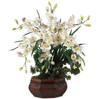 Nearly Natural 1199 WH Large Cymbidium Silk Flower Arrangement, White   Artificial Mixed Flower Arrangements