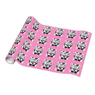 Funny Cartoon Cow with Pink Nose on Pink Gift Wrapping Paper