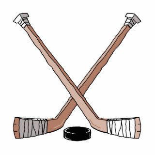 puck and hockey sticks design photo sculpture