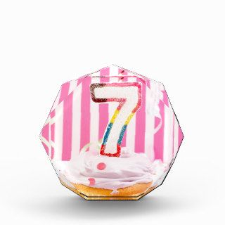 Birthday cupcake with the number 7 candle lit acrylic award