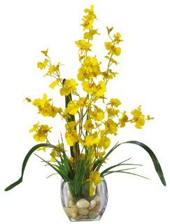 Nearly Natural 1119 YL Dancing Lady Orchid Liquid Illusion Silk Flower Arrangement, Yellow   Artificial Mixed Flower Arrangements