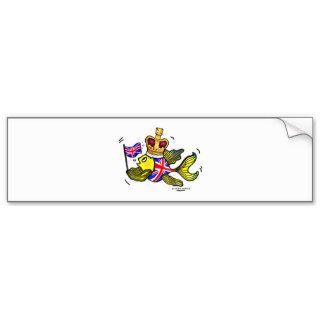 British Flag Fish wearing a crown funny cartoon Bumper Stickers