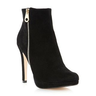 Dune Black side gold zip heeled ankle boots