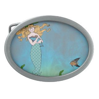 Mermaid and seal oval belt buckles