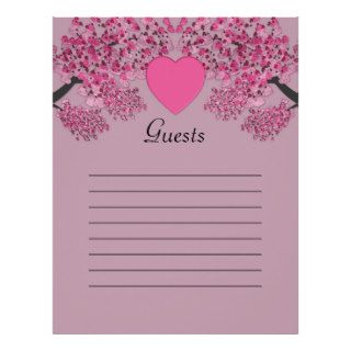 Mauve Pink Velvet Embossed Heart Trees Wedding Letterhead Design
