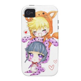 Cute chibis couple in fox and bunny hoodies Case Mate iPhone 4 covers