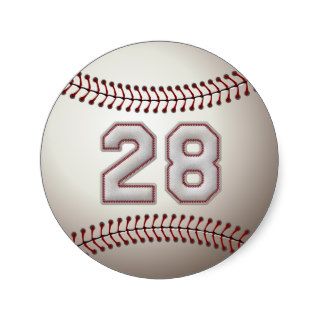 Player Number 28   Cool Baseball Stitches Round Sticker